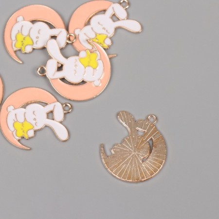 Decor for creativity metal, enamel "Bunny in the pink month" 2.9x2.5 cm-1