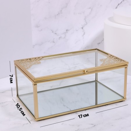 Great organizer for storage, with a lid, glass, with a mirror -bottom, 1 section, 17 × 10.5 × 7 cm, the color is transparent/copper-1