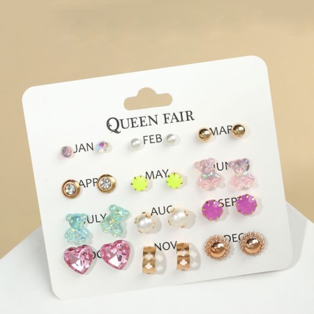 Pusets 12 pairs "Fantasy" of Bear and hearts, colored in gold-1