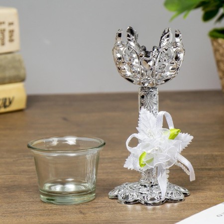 Glass candlestick, plastic on 1 candle "heartbeat" glass on the leg silver 14.5x6x6 cm-6