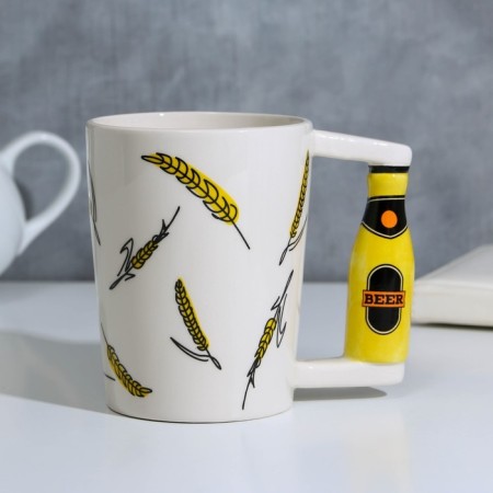 Ceramic beer mug “I live beautifully”, 400 ml, white color-2