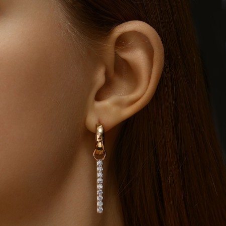 Earrings with rhinestones Xuping opening, white color in pink gold-1