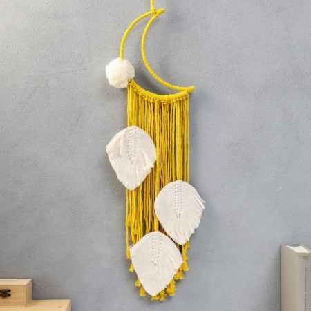 Dreaming Dreams using Macrame "Month and Leaflets" Warm yellow 75x20 cm