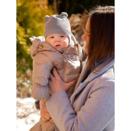 A cap on ties with pompons Children's Amarobaby Pure Love Pompony, with a lining, size 38-40 cm, milk color-3