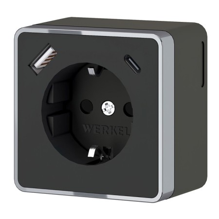 Grounding socket, curtains and USB type A+C Gallant (black chrome) W5071735
