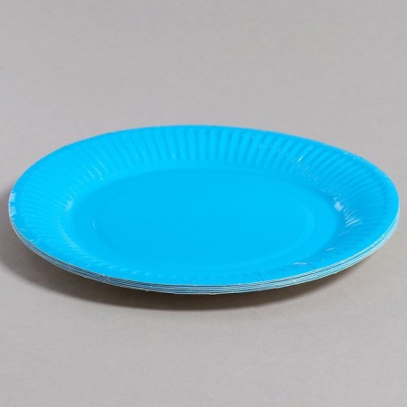 Set of paper dishes is disposable: 6 plates, 6 glasses, blue color-6