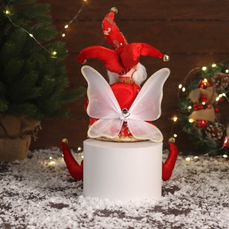 New Year's jester "with wings" sits, moves, 39x14 cm, red-3