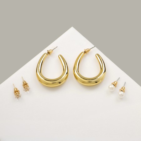 Earrings set 3 pairs "tenderness", white color in gold-1