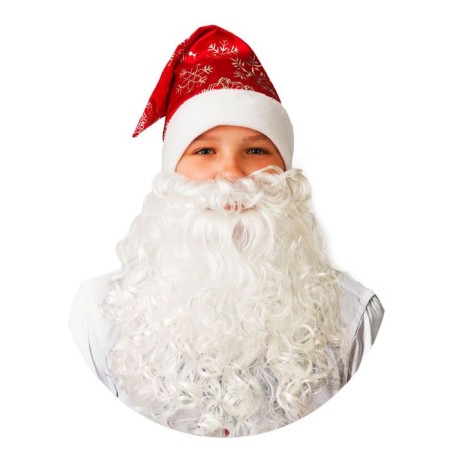 New Year's cap with a beard, red with snowflakes, satin