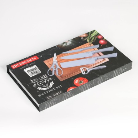 A set of BLADES kitchen supplies, 5 objects: 3 knives, vegetable vegetables, scissors in the kit, white color-7