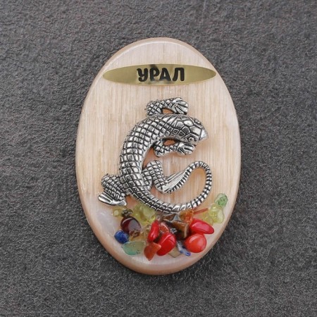 Магнит "Ящерка", селенит, минералы, 4х5 см-2