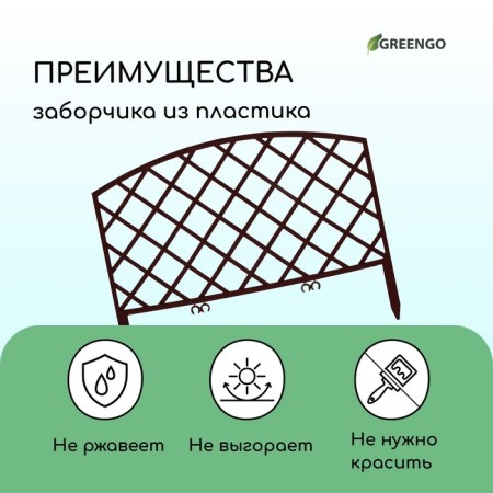 Decorative fence, 35 × 220 cm, 5 sections, plastic, brown, Romanika, Greengo-3