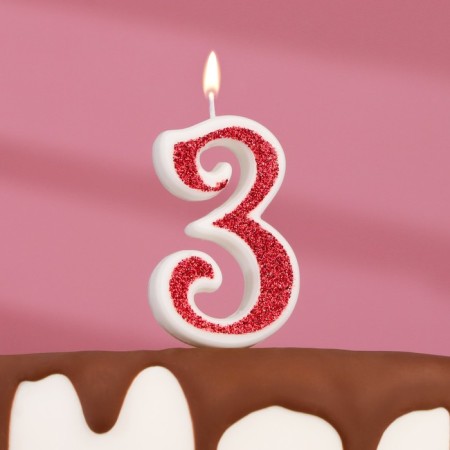 Candle in the cake on the skewer "Rubin collection", number 3, 5.2 cm, ruby