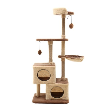 Complex for cats with a claw, collapsible, 3-level, 80 x 42 x 139 cm, beige-1