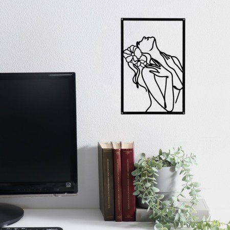 Panel Interior Metal "Girl with Flower in Hair" Black 30x45 cm