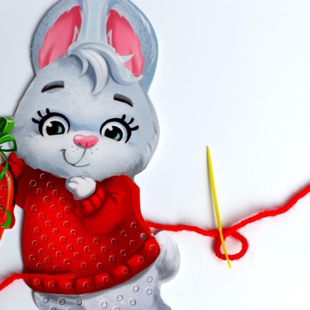 New Year's set for creativity. Embroidery with yarn "New Year! Rabbit "on cardboard-4