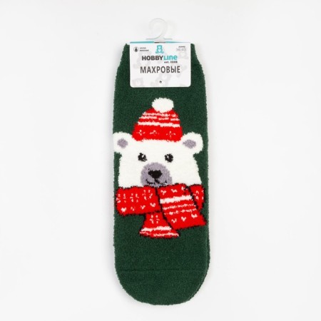 Tensor women's socks “Bear in a hat”, dark green color, size 36-40-4
