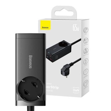 Baseus PowerCombo, GAC+2u+2C 65W+Type-C-Type-C, PD, 65W, 1 m, Black-10