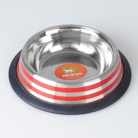 A bowl with a non -slip base with colored stripes, 230 ml, red-1