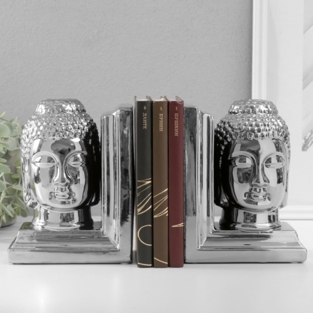 Book holders ceramics "Buddha's head" set 2 pcs silver 14.5x10x18.5 cm-3