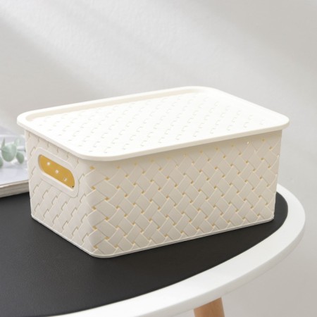 Storage basket with a birch bark lid, 3 l, 23.5 × 17.3 × 10.5 cm, ivory color