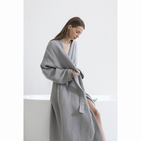 Essential bathrobe, multi -layer muslin, size L, color gray color-2