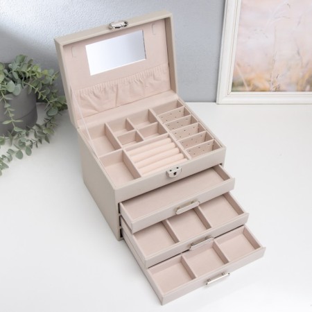 Casket to the leatherette for jewelry "screw" beige22x17x18 cm-2