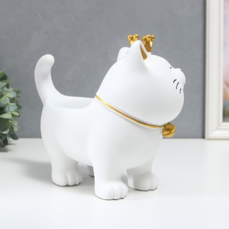 Souvenir Polystone stand "Sleeping cat in the crown" White 21x12x25 cm-4