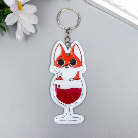 PVC keychain "Fox in a glass with a vinyl" soft 7.9x3.5 cm