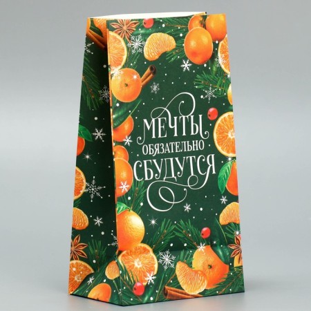 A package without handles “Dreams will surely come true”, tangerines, 10 x 19.5 x 7 cm, New Year-3