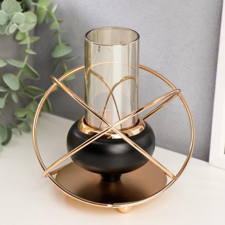 Climber metal, glass for 1 candle "Sphere" black with gold 16.5x14.5x14.5 cm-1