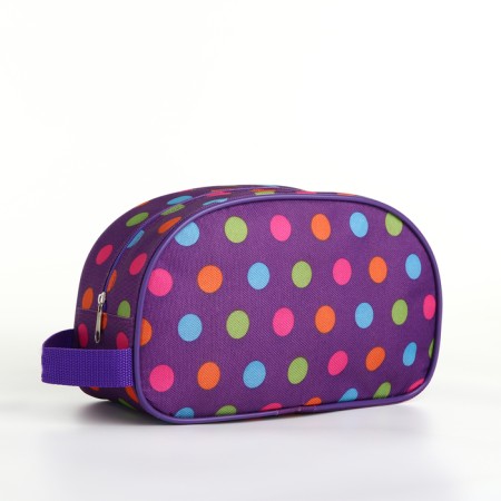 Road cosmetic bag on a zipper, with a handle, purple color