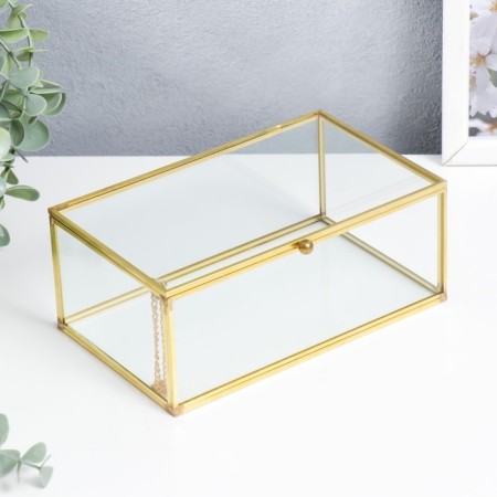 Casket glass with a metal frame "Rectangle with faces" gold 7x10.5x17 cm
