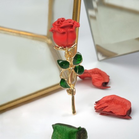 Brooch "Flower" rose, red-green color in gold-2