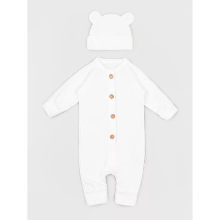 Children's overalls with a fashion cap, height 68 cm, milk color