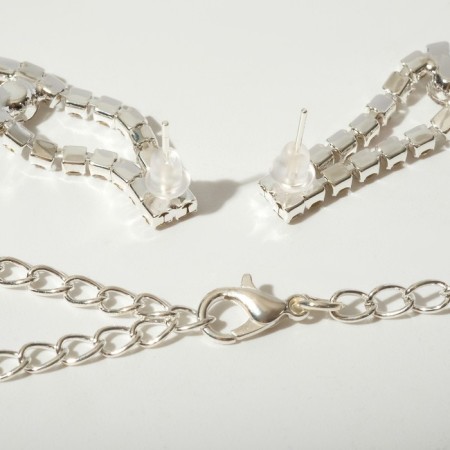 Set 2 objects: earrings, necklace “sparks” with a corner, white color in silver, 30 cm-1