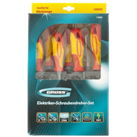 A set of screwdrivers of dielectric GROSS, up to 1000V, tester, CRMO, two -component handles, 8 pcs 1875-2