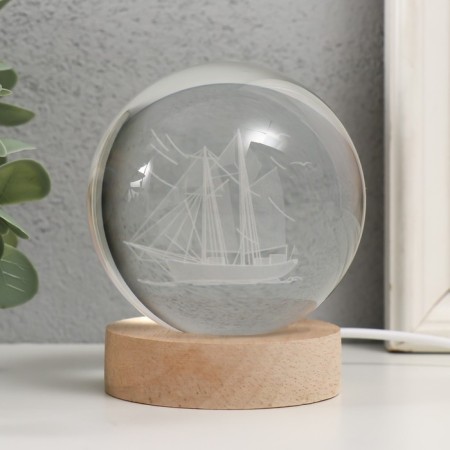Souvenir glass backlight "ship" d = 8 cm stand wood, usb 8x8x9.5 cm-1