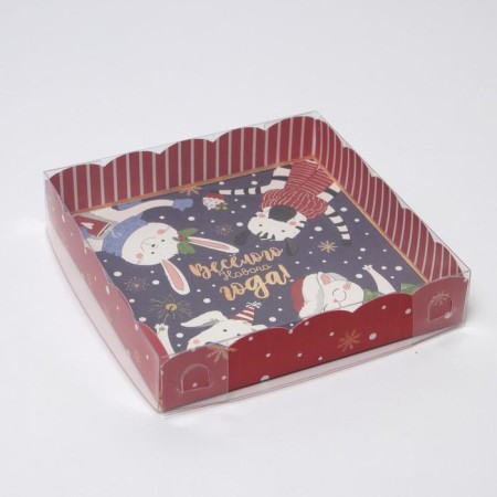 Box for confectionery with PVC Lid "Friends", 15 x 15 x 3 cm, new year