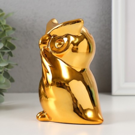 Piggy bank ceramics "Surprised owl" gold 12x8x14 cm-3