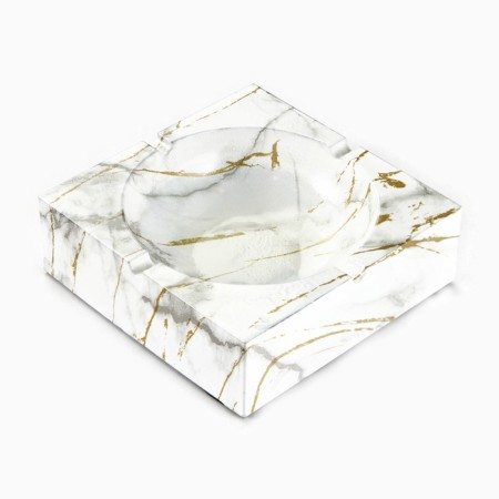 Ash "marble", 12.6 x 4.1 cm, ceramics, white with gold-1