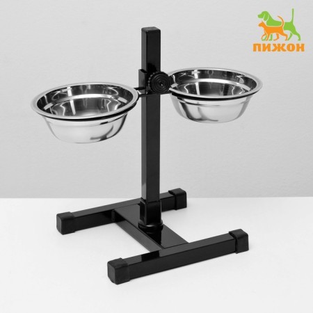 Stand with bowls, 2 x 350 ml, height 30 cm, collapsible, black