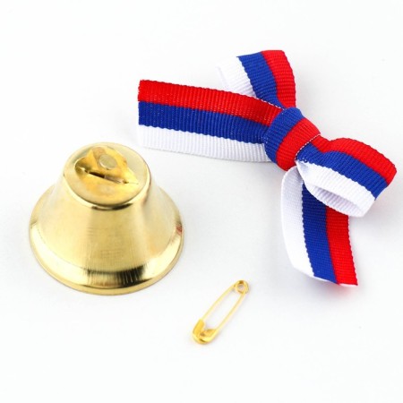 A bell on a pin with a bow for graduation, tricolor, d = 3.6 cm-3