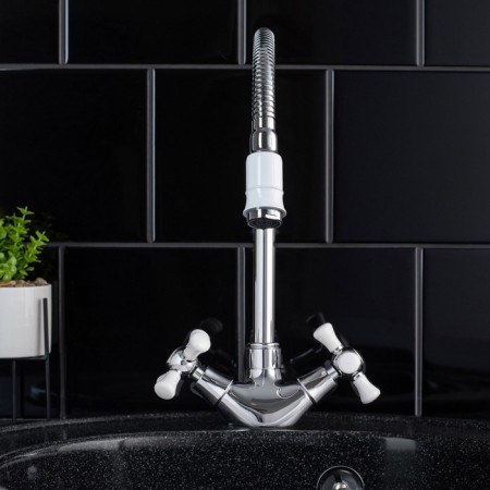 Kitchen mixer RMS SL92W-279F, two-wound, high spout, chrome/white-1