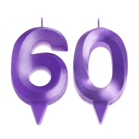 Candle in the cake jubilee "line" (set 2 in 1), number 60, purple metallic, 6.5 cm-2