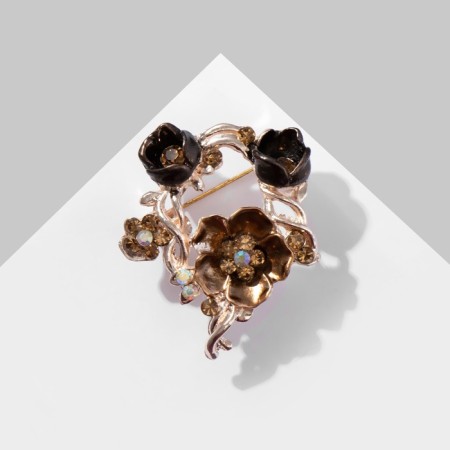 Brooch "Flower Quartet", brown color in pink gold-2
