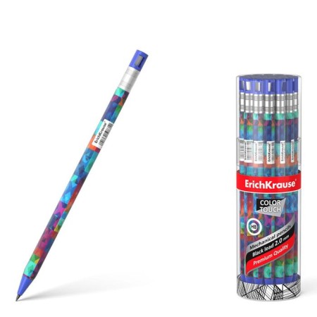 Mechanical pencil Erichkrause "Colortouch Patchwork", Grifel D = 2.0 mm, with a grief, "Soft-Touch" case with a design, in a tube