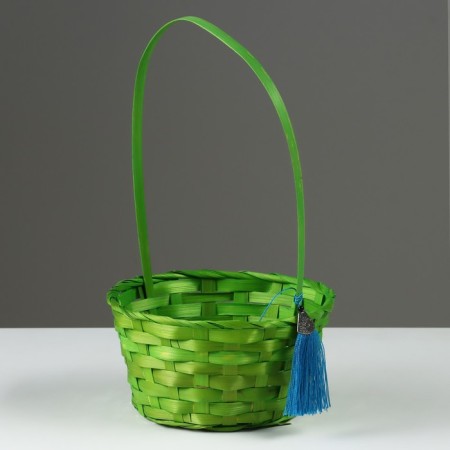 Wicker basket, d19 x 9 x 32 cm, green, bamboo