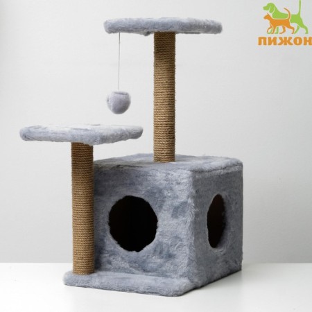 Cat house with a claw, square, 3x-storey, 45 × 47 × 75 cm, gray