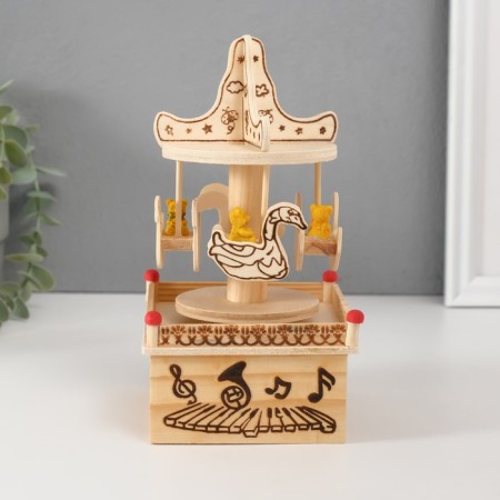 Souvenir musical mechanical tree "Carousel - Bear on Swan" 10x10x19 cm-1